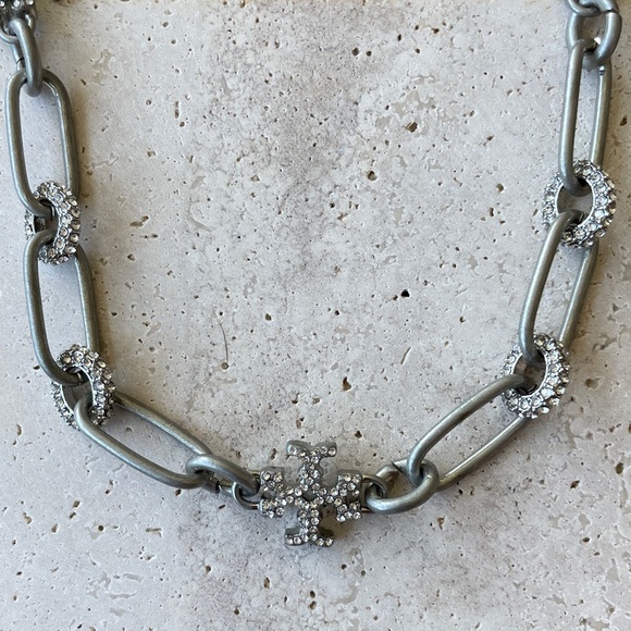 Tory Burch Jewelry - Tory Burch Silver-Tone Crystal Link Necklace